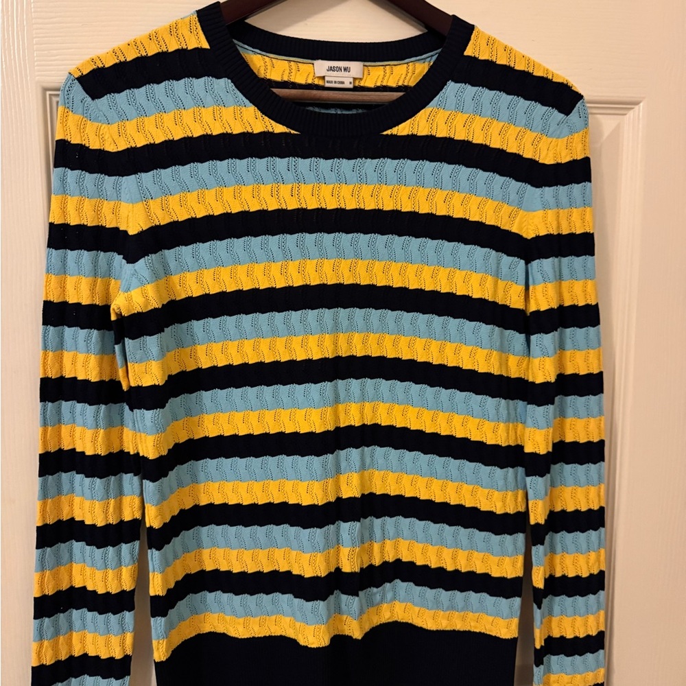 Jason Wu Women’s Striped Crewneck Sweater - Blue, Yellow, Black - Size M